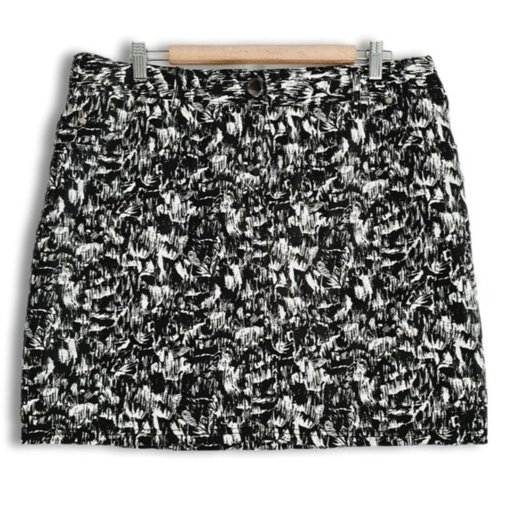 REITMANS / Skort B&W Mini Skirt Style w/ Pockets Abstract Pattern Sz 14